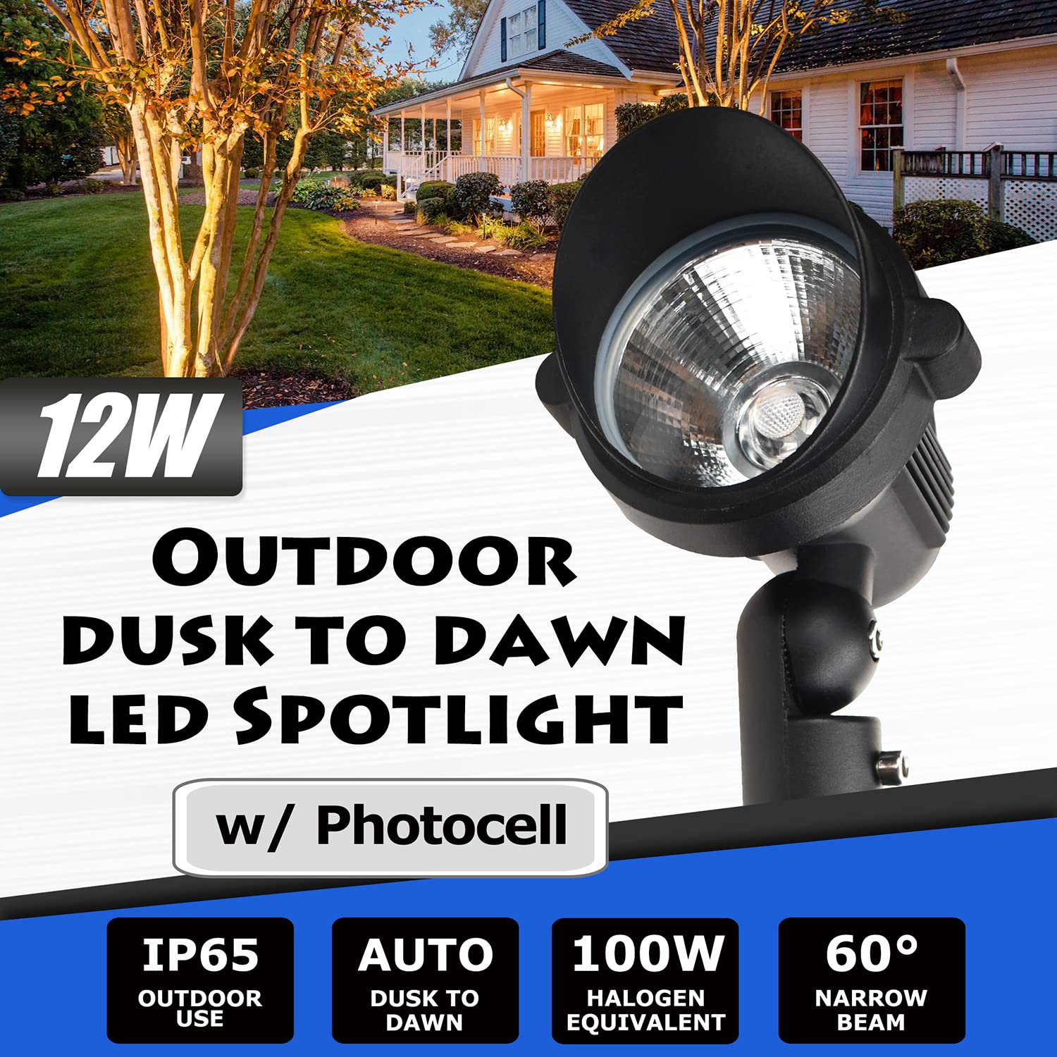 J.LUMI GBS9912 Outdoor LED Spotlight with Photocell Sensor, 120V