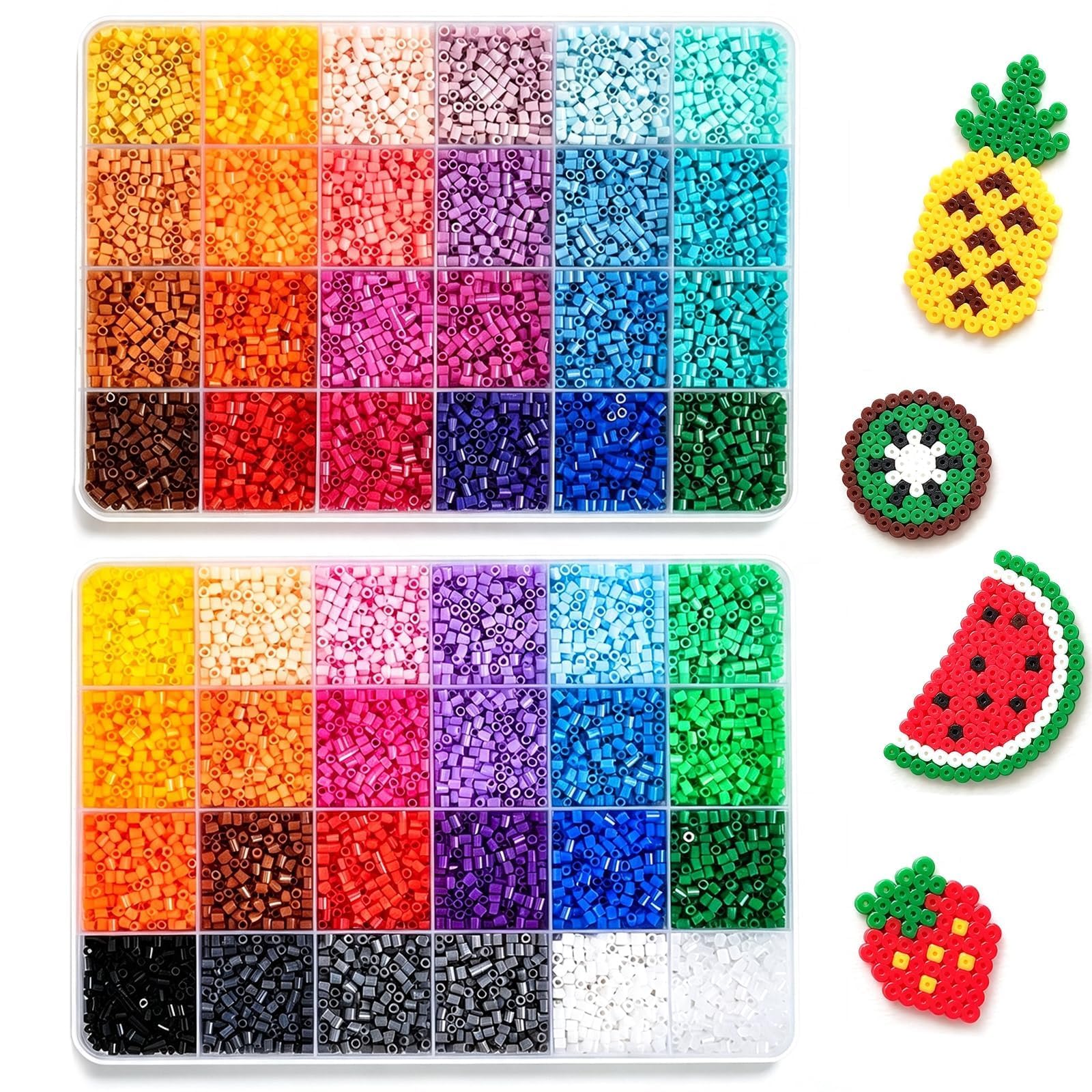 2 Pcs Colorful Fuse Beads Kit, 48 Colors DIY Art Iron Beads Fuse Bead Craft Kit with Storage Box Arts and Crafts, Applicable for DIY Various Small Items in Daily Life