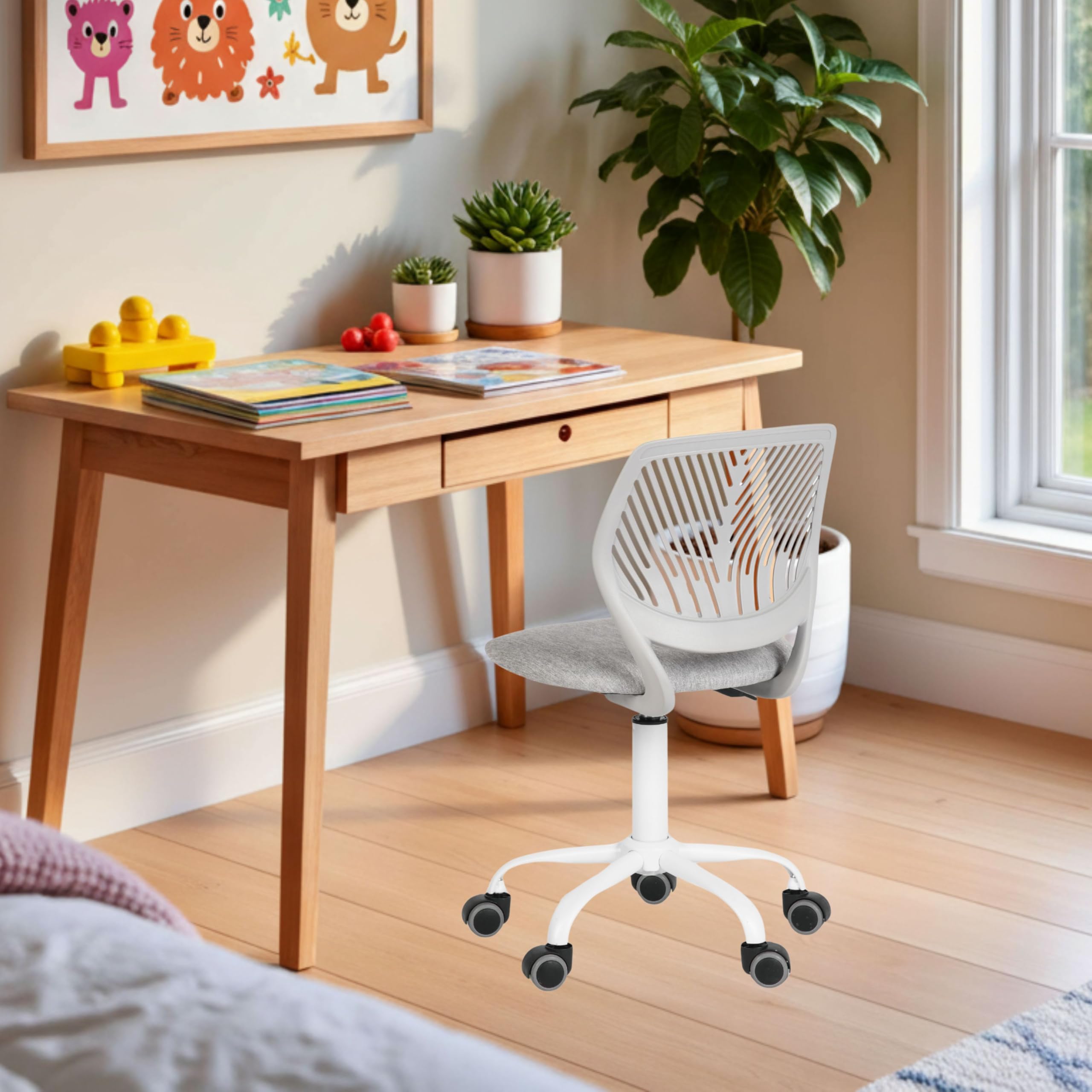 FurnitureR Kinderstuhl höhenverstellbar für Schreibtisch, ergonomischer bunter Jugendstuhl mit Rückenlehne & Armlehnen, Drehstuhl mit 5 Rollen, für Kinder 3–10 Jahre, bis 100 kg belastbar