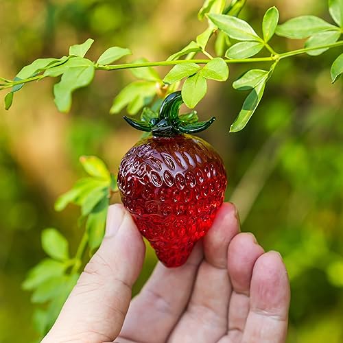 Miniatura 5 de Glass Red Strawberry Figurine Crystal Fruit Collectibles Art Glass Fruits Decoration for Home Office Strawberry Kitchen Decor for Women