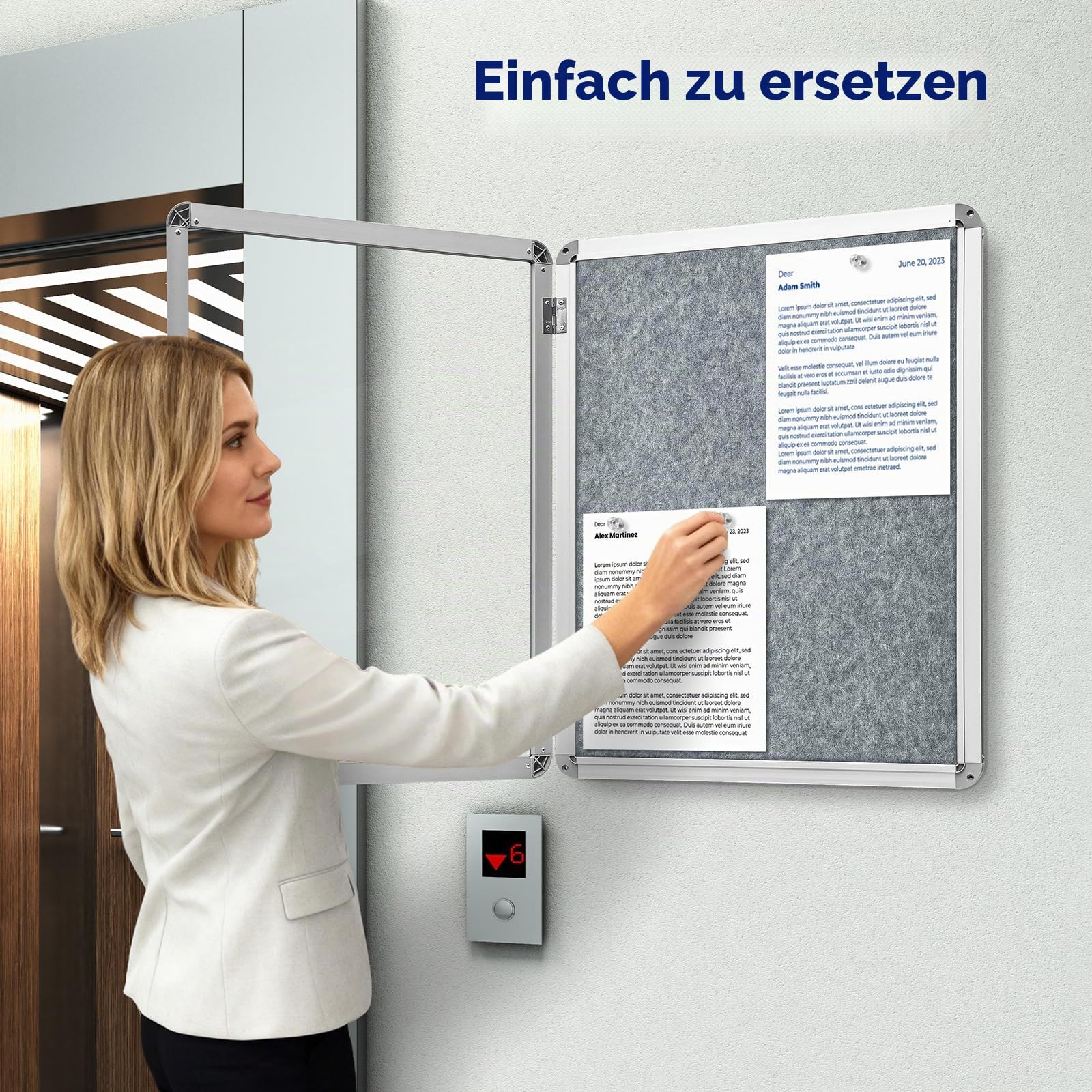 Abschließbarer Schaukasten 66x51cm Alu Filz Pinnwand