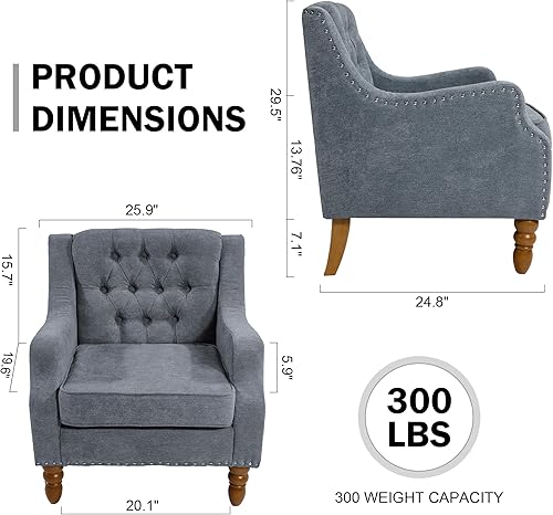 Miniatura 2 de INMOZATA Silla decorativa de mediados de siglo de felpilla tapizada moderna, para sala de estar, lectura, sala de estar, con cojín de cintura,