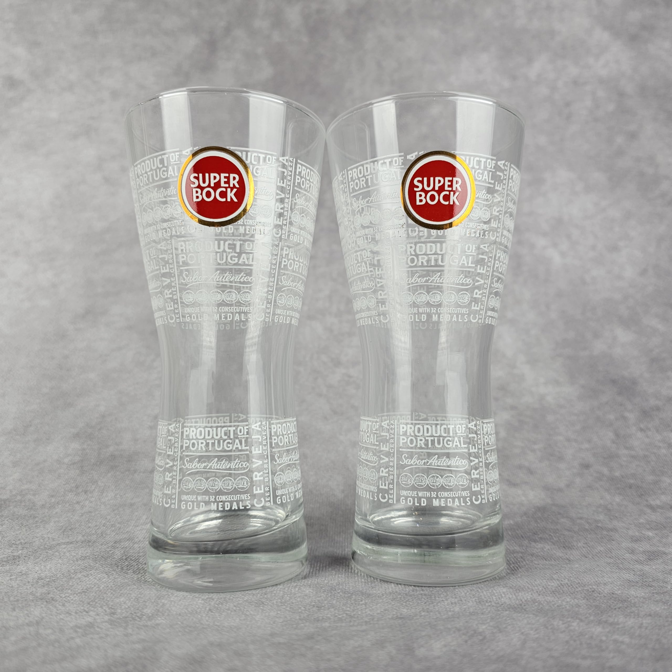 Sweet Little | Super Bock Half Pint Beer Glass | Nucleated | Official Merchandise | Comes with 2X Beer Drip Mats | 2 Glasses