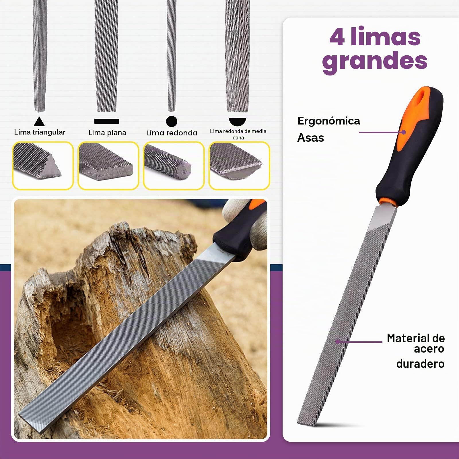Swpeet Juego de 24 limas de metal con lima de madera 4 en 1 y kit de cepillo de alambre con funda de transporte, limas de aguja, limas planas, lima triangular redonda media redonda para dar forma a