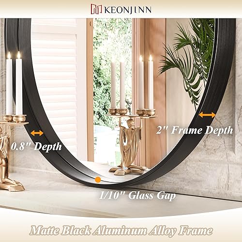 Miniatura 3 de Keonjinn Espejo redondo negro de 36 pulgadas con marco de metal negro, espejo redondo grande con marco negro mate, espejo circular decorativo para