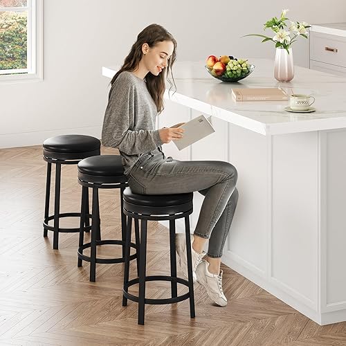 Miniatura 4 de IDEALHOUSE Juego de 4 taburetes de bar giratorios de 24 pulgadas con reposapiés, taburetes de bar modernos de altura de mostrador con tapizado de