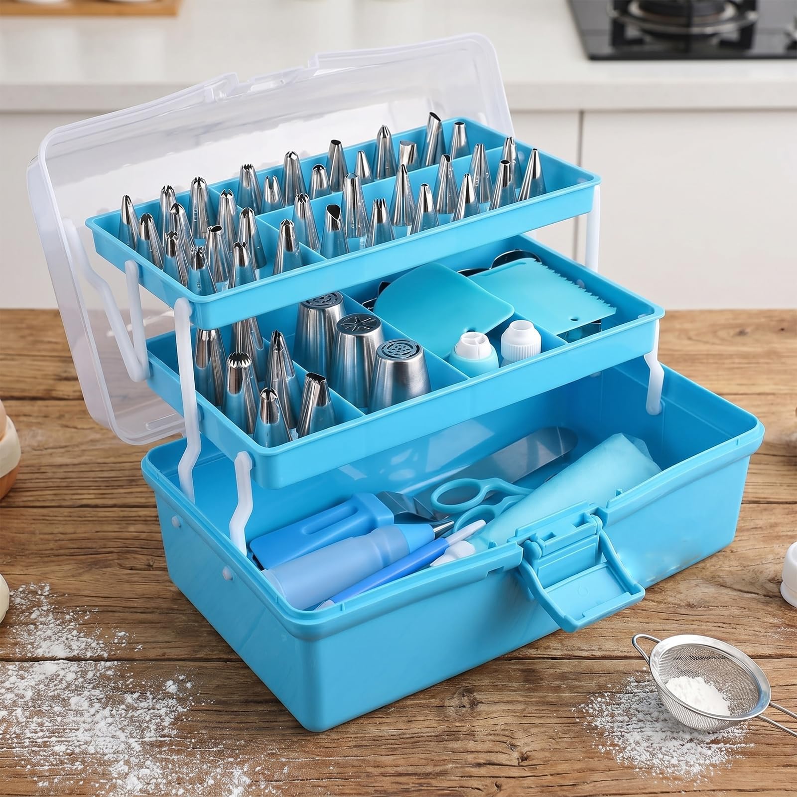 236-teiliges Tortendekorations-Set Mit Aufbewahrungskoffer – Professionelle Spritzbeutel, Tüllen Und Fondant-zubehör Für Anfänger Und Profis – Ideal Für Cupcakes Und Kekse, Blau