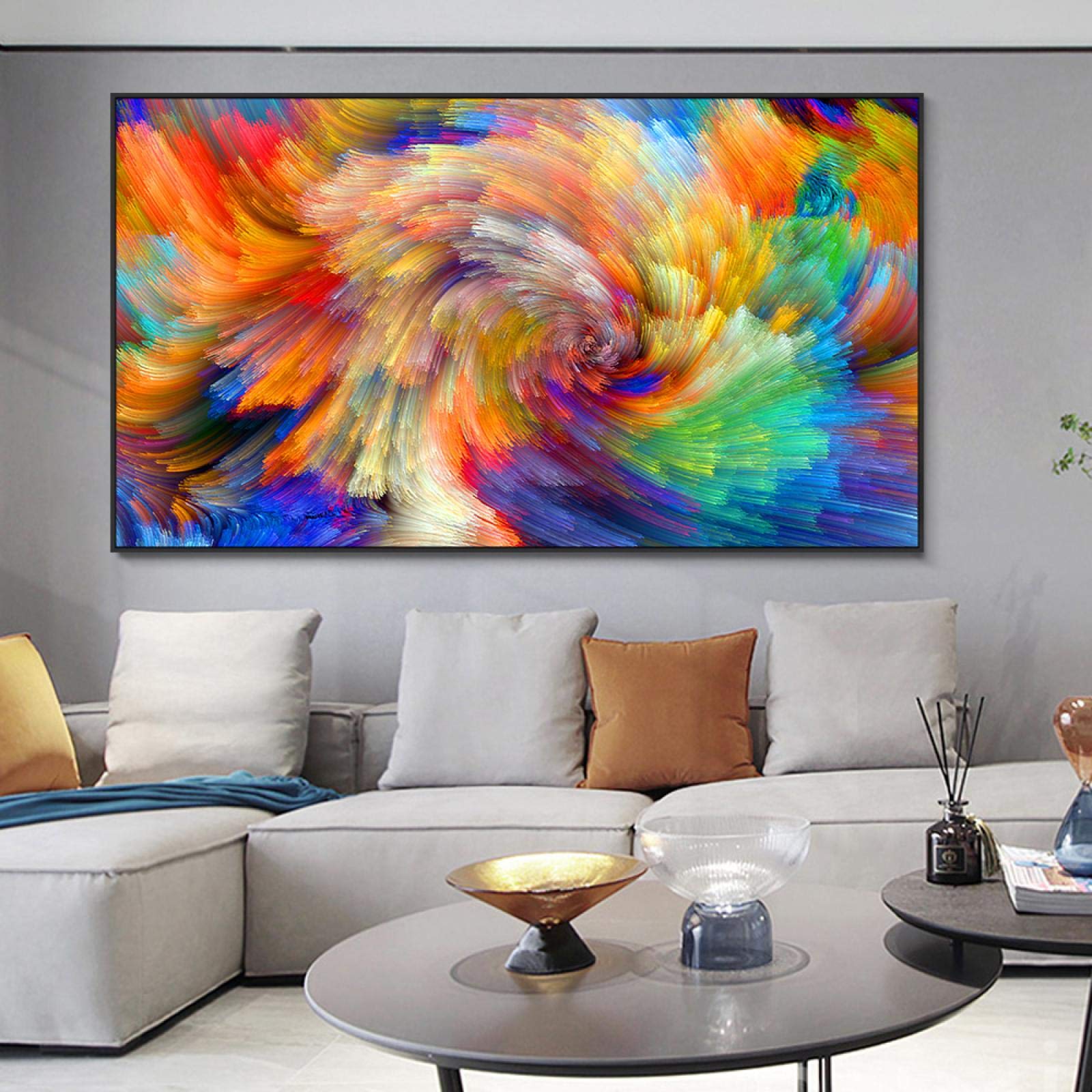 Rumlly Abstrakcyjna farba tęcza Splash Painting na płótnie, obrazy ścienne do salonu, plakat i nadruki, nowoczesna dekoracja domu, 80 x 160 cm, bez ramy