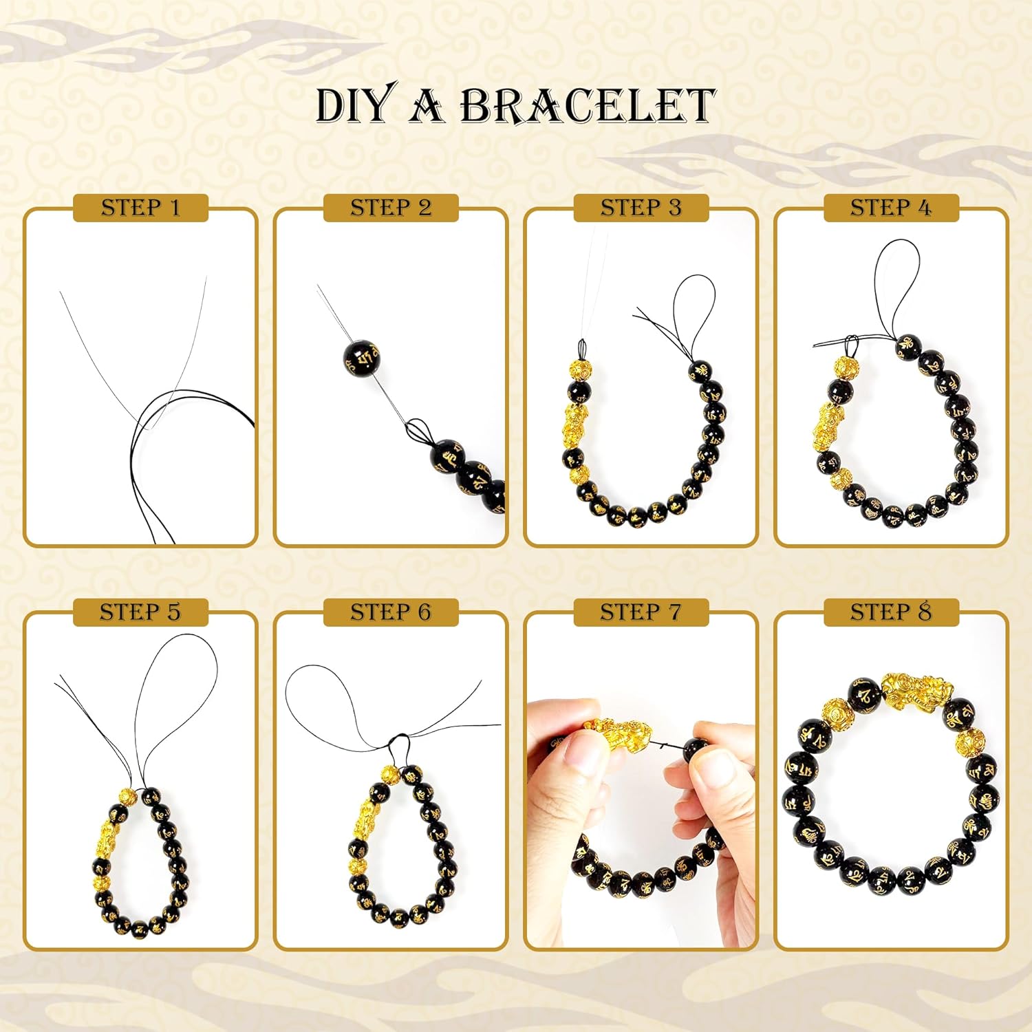 Feng Shui Obsidian bracelet, 24K Gold Plated Pixiu and Six Syllable Mantra of Buddhism brings Fortune and Good Luck, Healing and Protection bracelet, Elastic bracelet for Women and Men - Image 7