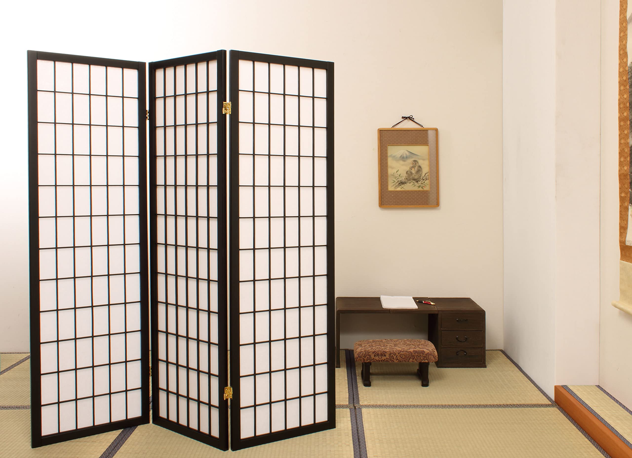 Amazon｜パーテーション 和風衝立 高さ150cm 4連 ひかり ブラウン 完成