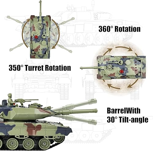 Miniatura 7 de KAIM Tanque RC 1/24, tanque de control remoto para niños con humo, luces y sonidos, modelo de ejército Ger Leopard II de 2.4 GHz, juguetes militares