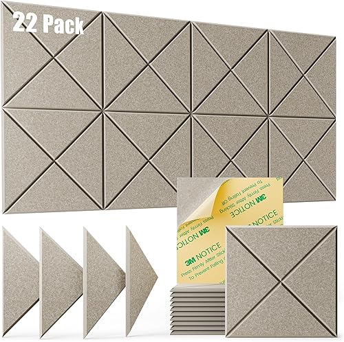 Miniatura 16 de Paquete de 22 paneles acústicos autoadhesivos, 12"X 12"X 0.4" paneles de espuma insonorizante, paneles de pared insonorizados de alta densidad,