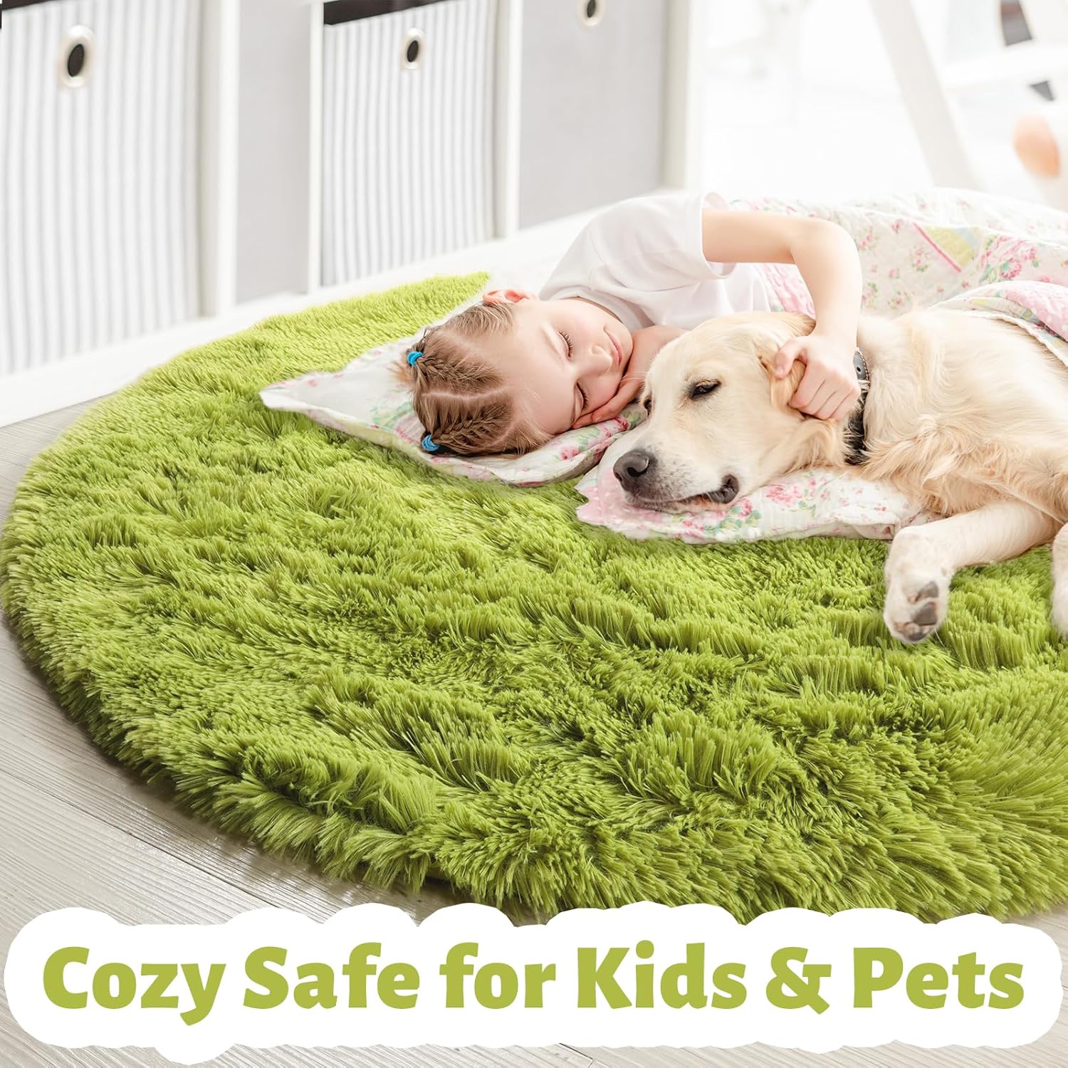 Grass Green Round Rug for Bedroom,Fluffy Circle Rug 4'X4' for Kids Room,Furry Carpet for Teen's Room,Shaggy Circular Rug for Nursery Room,Fuzzy Plush Rug for Dorm,Green Carpet,Cute Room Decor for Baby 3 81c pAcsNYL. AC SL1500