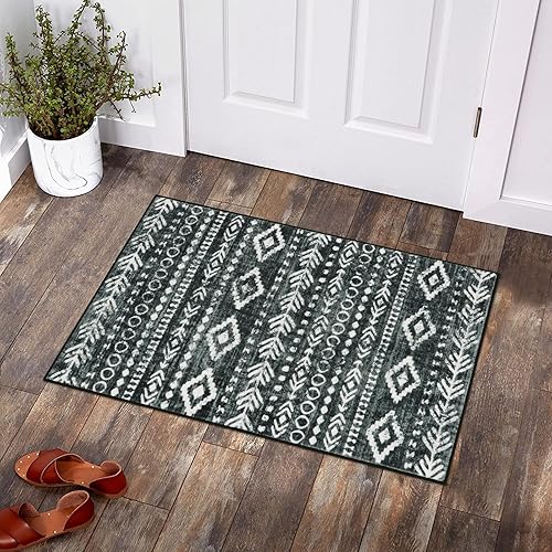 Miniatura 7 de Lahome Alfombra tribal bohemia de 2 x 3 pulgadas, lavable, antideslizante, para interiores y 2 x 6 pulgadas, color negro y blanco, alfombra de