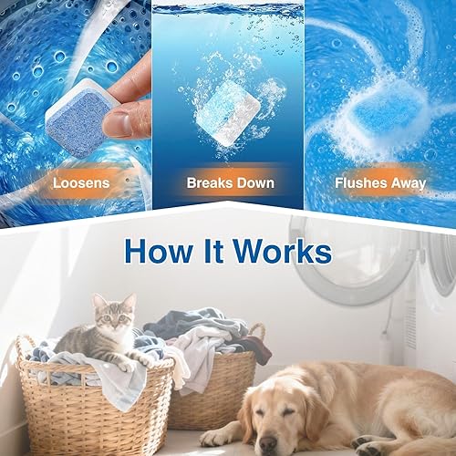 Miniatura 3 de flowcheer Limpiador de lavadora para pelo de mascotas y olor, tabletas de limpieza profunda para lavadora de tambor y bañera - Descompone la