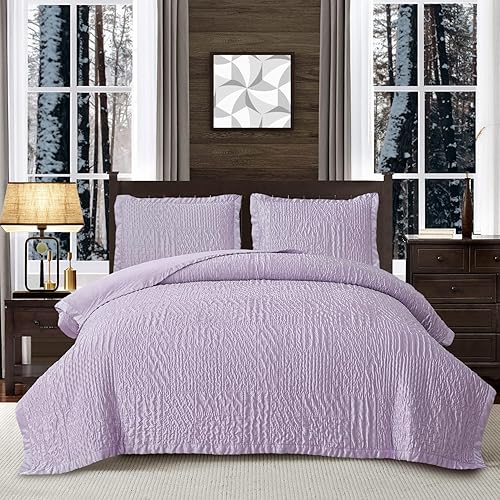Jarson Juego de edredón de satén de seda de 3 piezas, tamaño matrimonialqueen, color morado, colcha geométrica suave, colcha reversible de lujo,