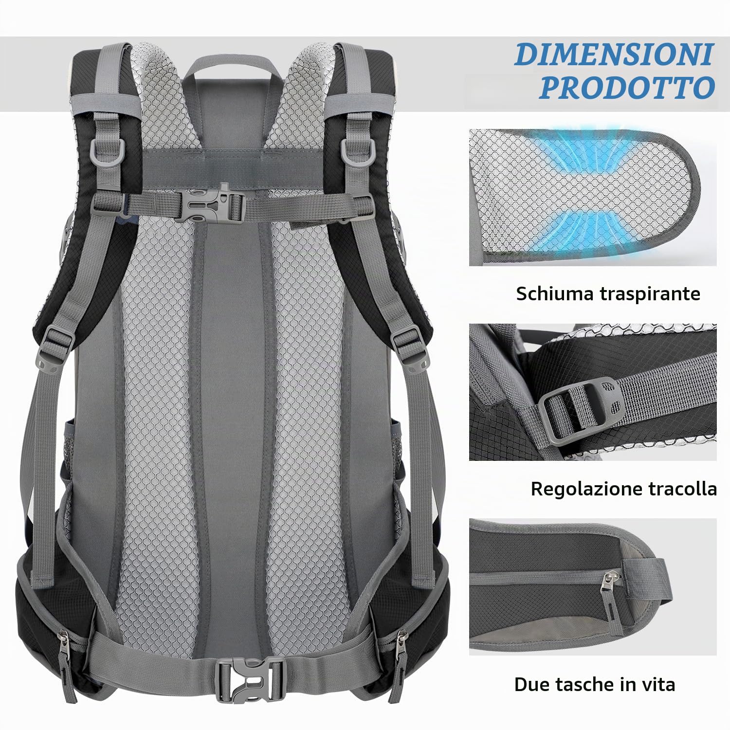 Zaino Trekking 40L, Ultraleggero Impermeabile Zaino da Viaggio con Copertura Antipioggia per Escursione Escursionismo Campeggio, Uomo e Donna