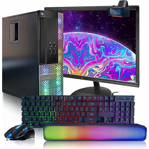 Dell OptiPlex RGB Desktop Computer PC, Intel Core i7, 16G RAM, 512G SSD, New 22 inch FHD Monitor, RGB Keyboard & Mouse, RGB BT Sound Bar, Webcam, WiFi, BT 5.0, Windows 11 Pro (Renewed)