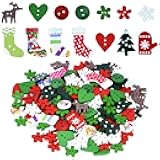 400 Pieces Christmas Wooden Buttons Colorful Sewing Buttons with Christmas Pattern for Handmade Project DIY Scrapbooking, Mixed Sizes and Styles
