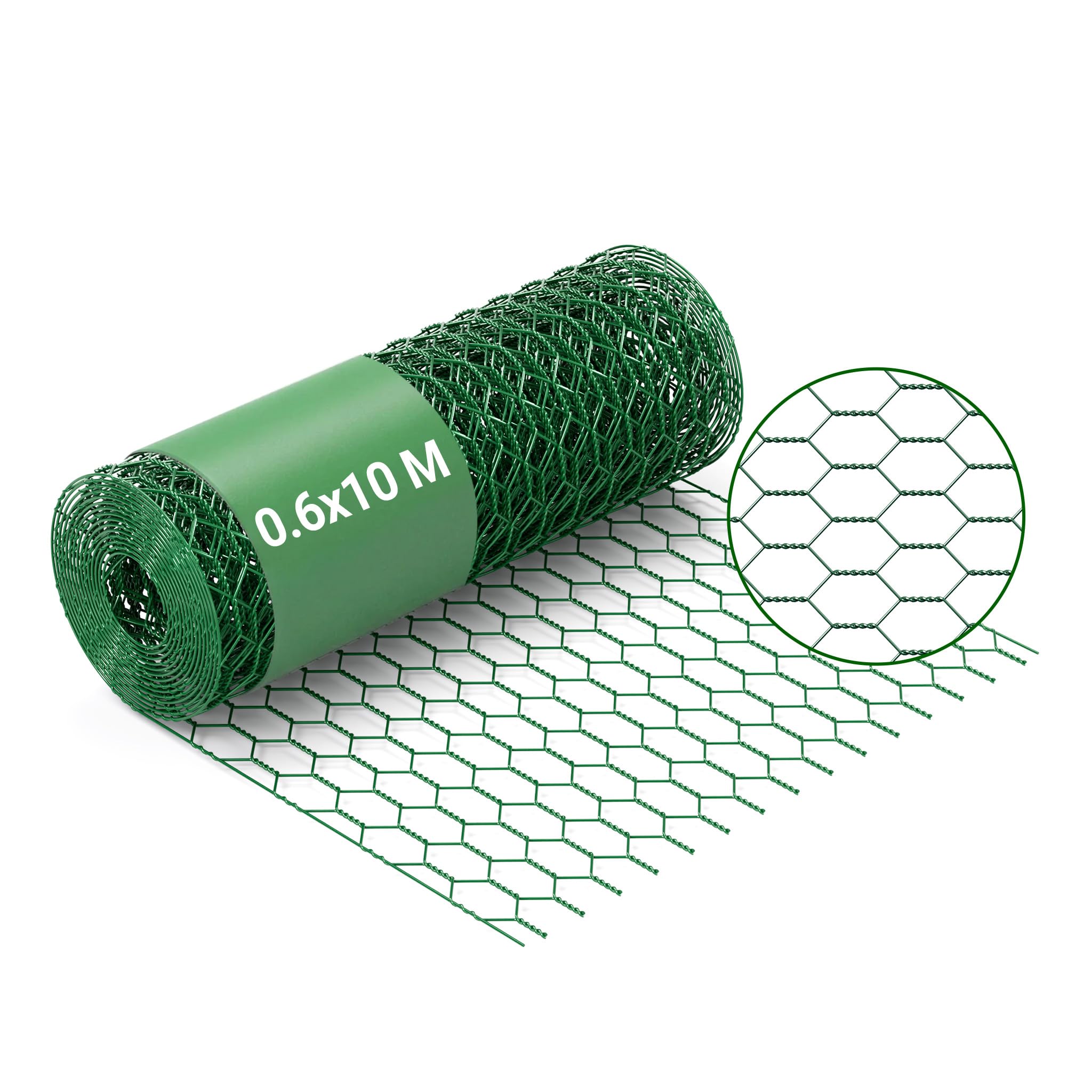 Wiltec Green Wire Mesh 25X25mm Squares 10M Roll, 60Cm Width, Made Of Galvanised Pvc Coated Steel
