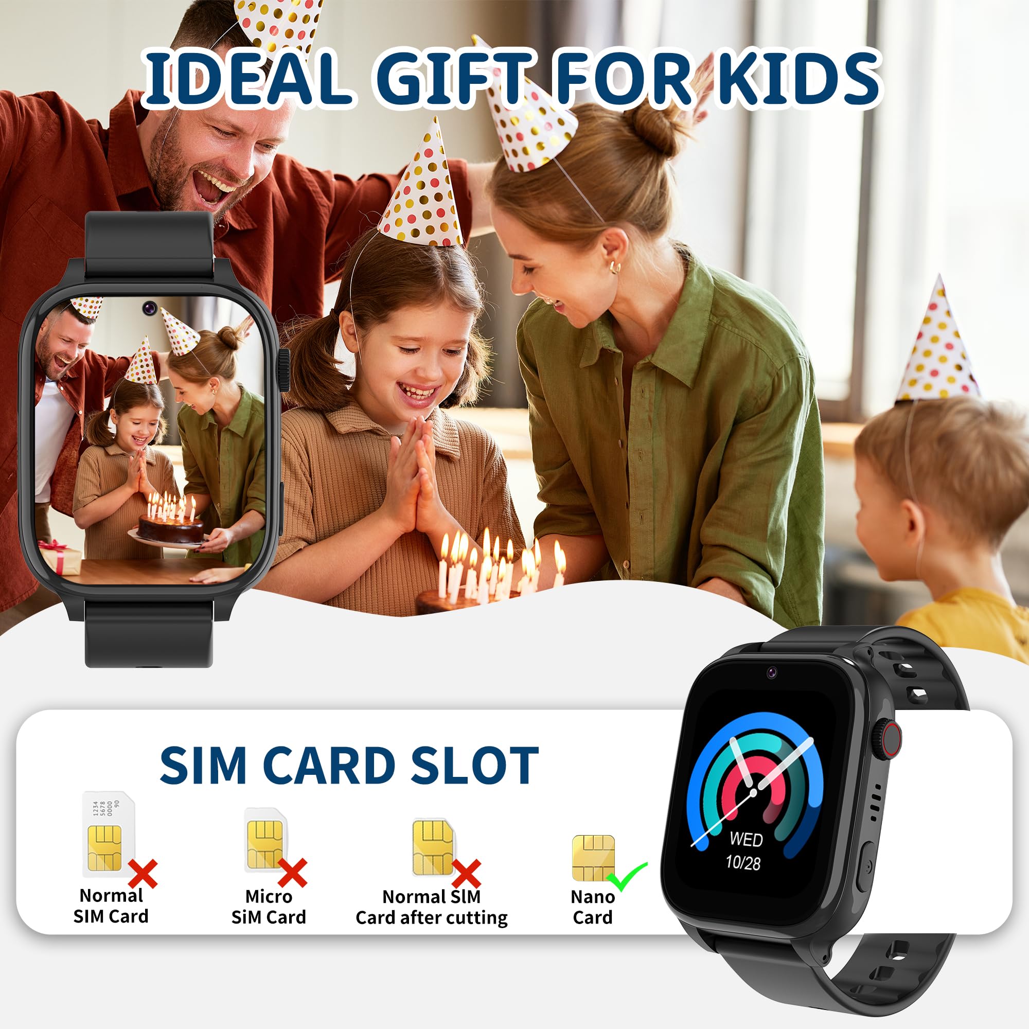 4G Montre Connectée Enfant, Montre GPS Enfant Téléphone avec Appel Vidéo SOS Réveil Appareil Caméra IP68 Mode Scolaire Jeux Chat,Smartwatch Cadeau pour Filles et Garçons (Rose)
