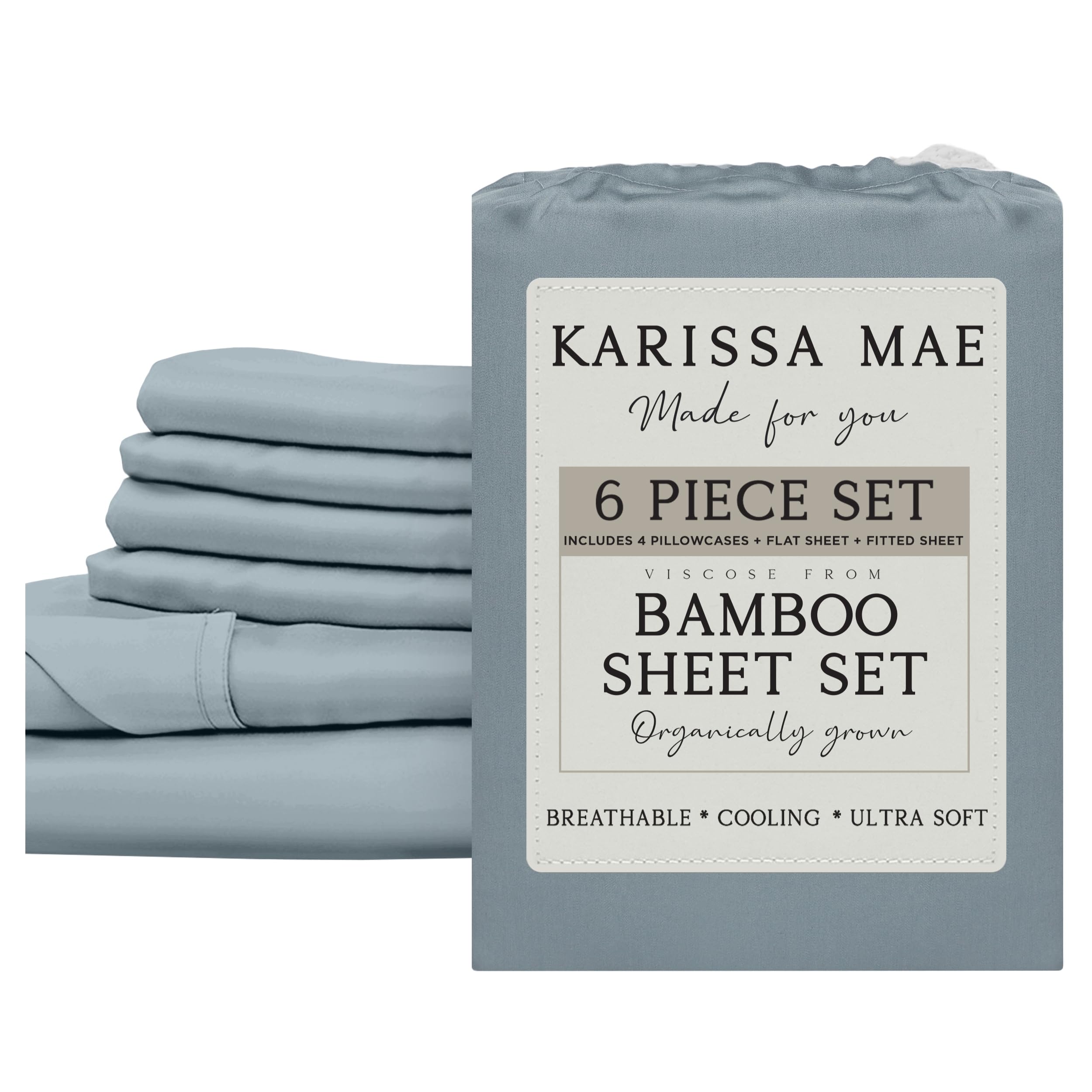 KARISSA MAE 6 Piece Luxury Bamboo Viscose King Sheet Set, 4 Pillowcases
