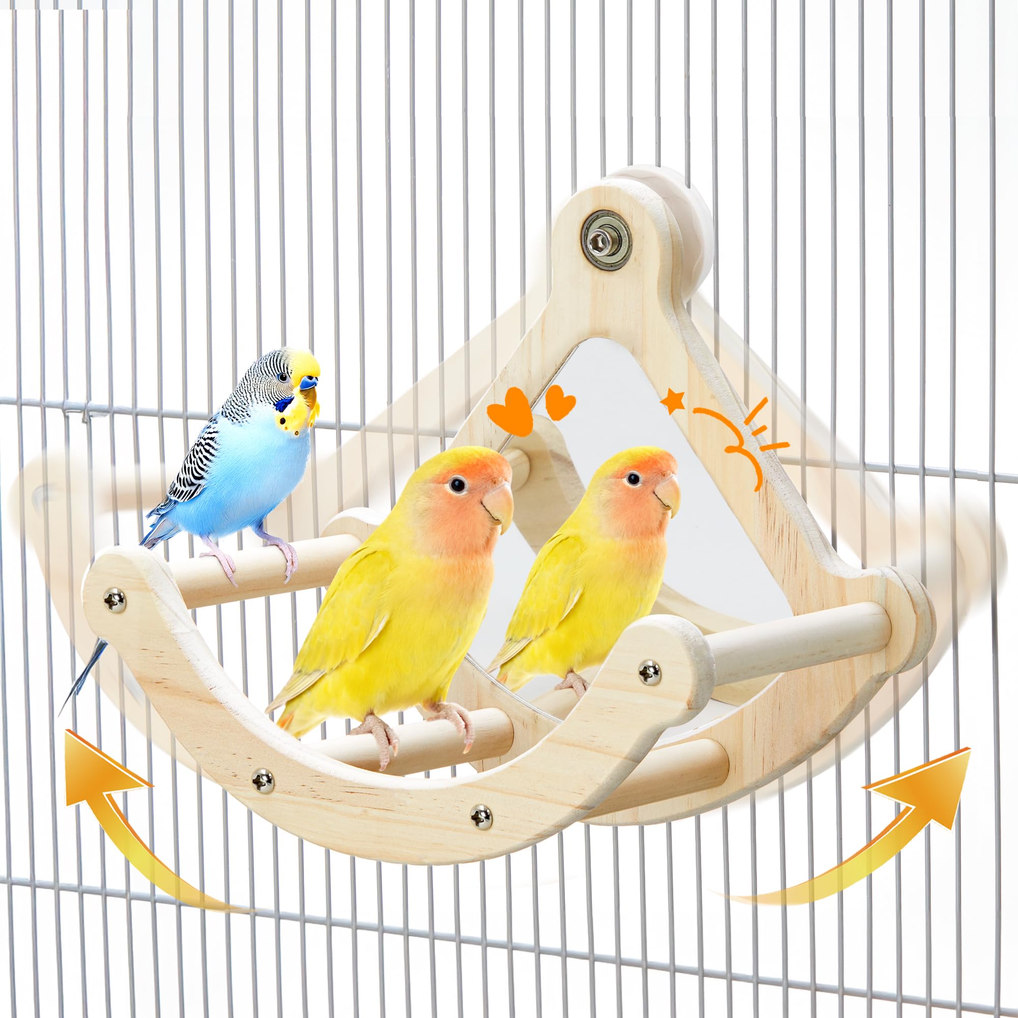 Rocking Bird Perch Toy with Mirror for Cage, Enrichment Parakeet Toys