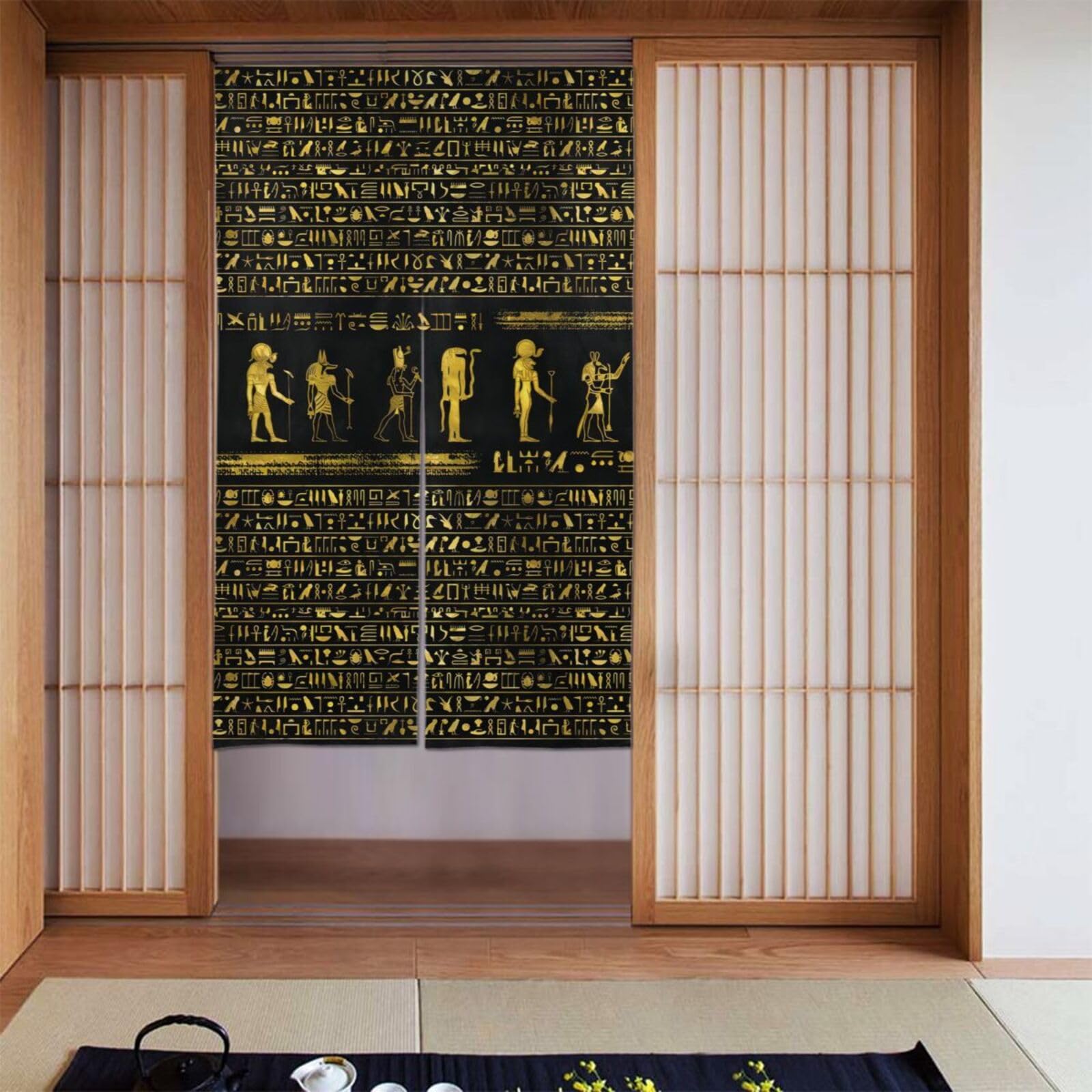 Lukiyys Golden Ancient Egyptian Gods Hieroglyphs Egypt Door Curtains,Doorways Curtains for Windows,Bedroom Divider 34"X 56"