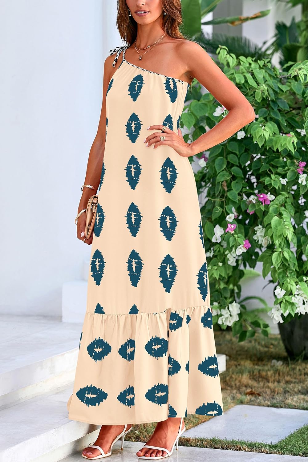 PRETTYGARDEN Women's 2026 Summer One Shoulder Maxi Dress Printed Flowy Boho Long Sundresses Spring Beach Vacation Clothes - Image 8
