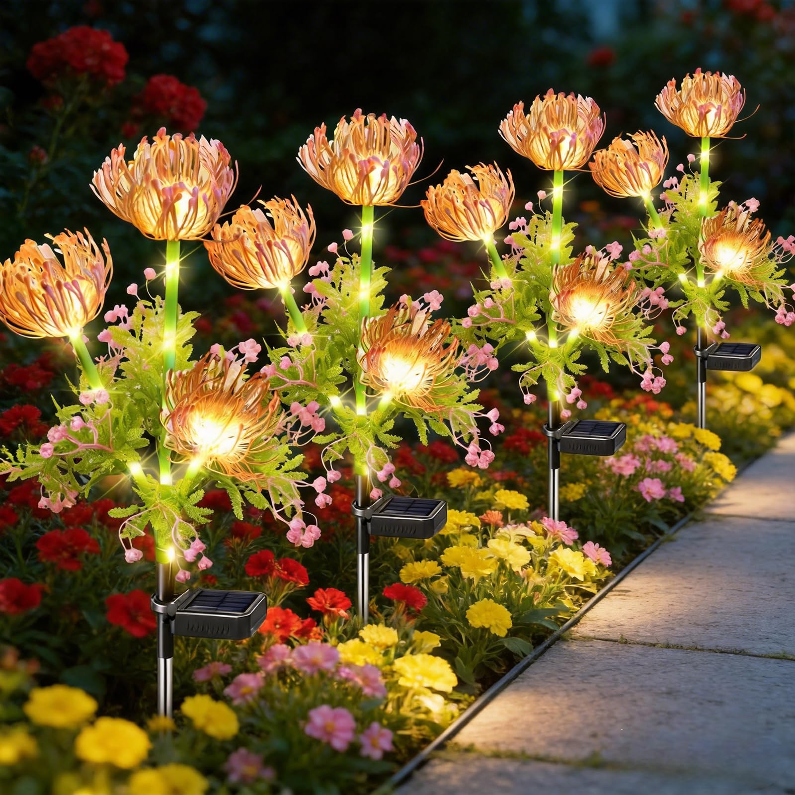 SyouHome Solar Flowers Outdoor Waterproof, 6 Pack Solar Garden Lights with 18 Flowers, Enlarged Solar Panel, Perfect Gifts for Women Mom Grandma,