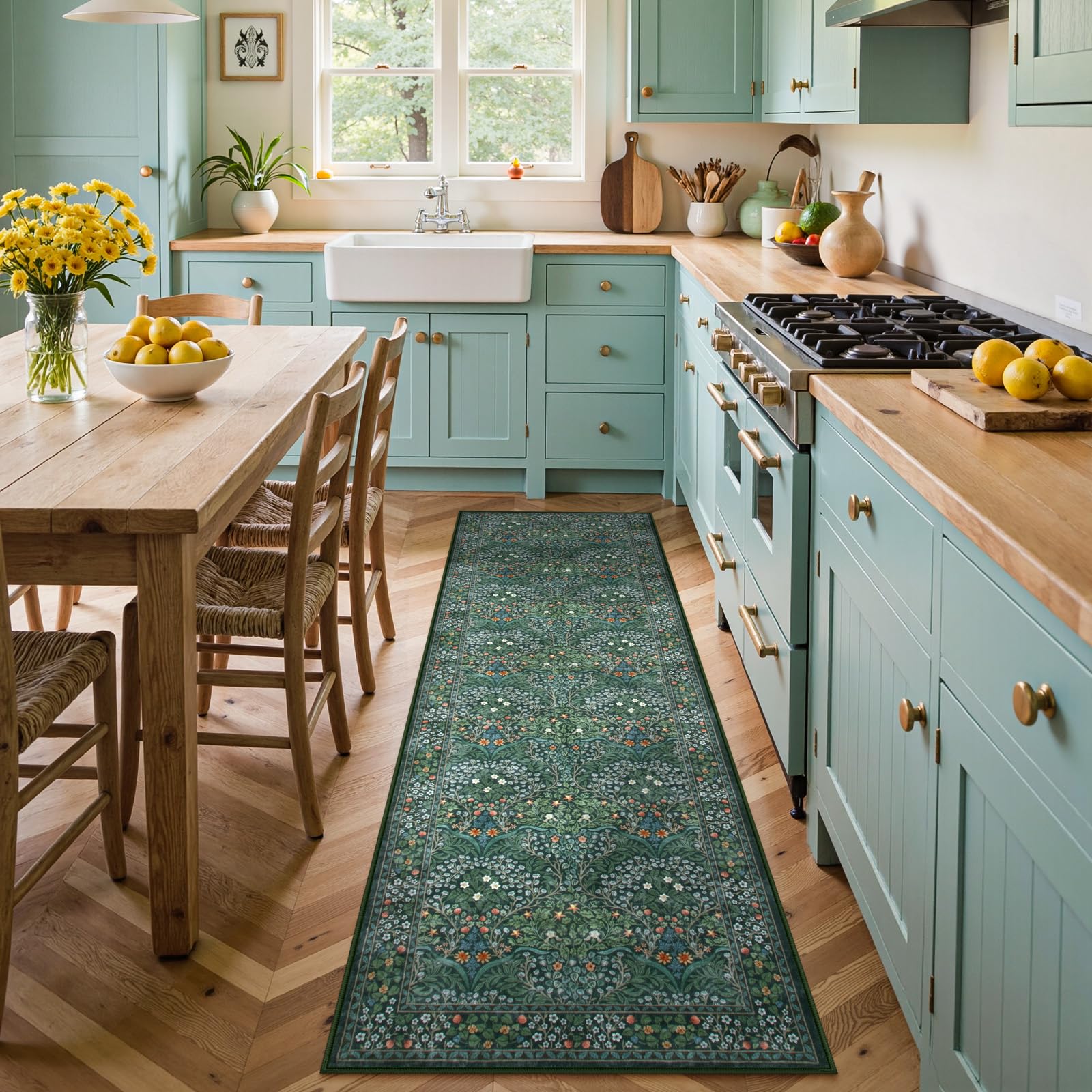 Lahome Floral Washable Runner Rug, 2'6''x8' Soft Hallway Rug Non Slip, Boho Ultra-Thin Kitchen Runners for Hallways with Rubber Backing Carpet Runner