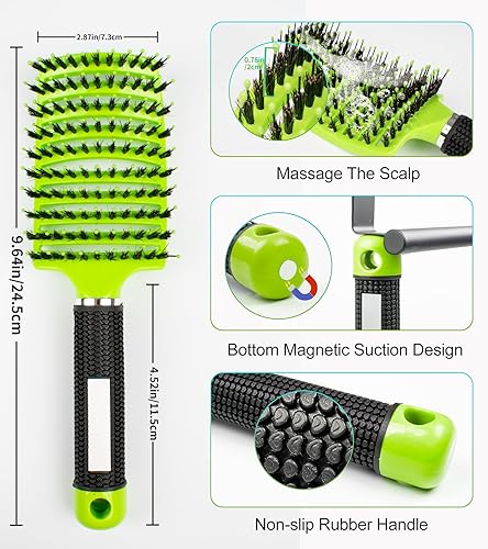Miniatura 2 de LADYAMZ - Cepillo desenredante para cabello rizado, paquete de 2 cepillos de cerdas de jabalí, cepillo desenredante curvado y ventilado para un