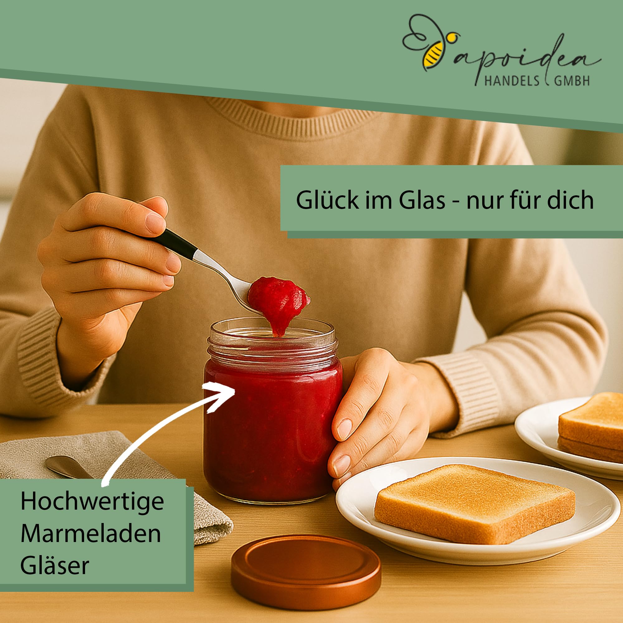 Apoidea – Marmeladengläser 250g mit Deckel in Kupfer 72 Stück/Twist Off Gläser/Einmachgläser/Marmeladengläser mit Deckel/leeres Marmeladenglas/Einkochgläser