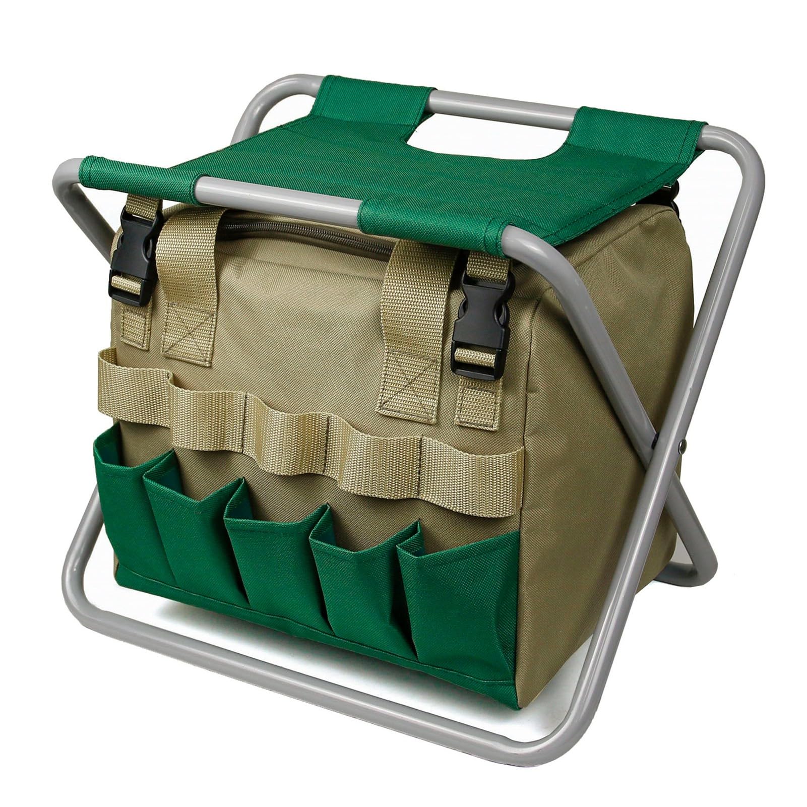 Sgabello da Giardino Pieghevole Sedile da Giardinaggio Portatile con Organizer per Attrezzi Tessuto Oxford Telaio in Tubo di Ferro 40 X 33 X 28 Cm Sedia Multitasca per Lavori in Giardino