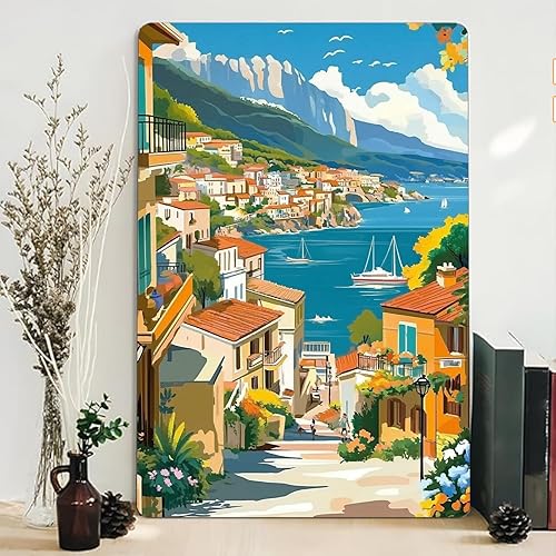 Miniatura 4 de Letrero de metal vintage con texto en inglés "Quaint Village Charm" estilo pintura al óleo, póster rústico retro con placa temática de ciudad del