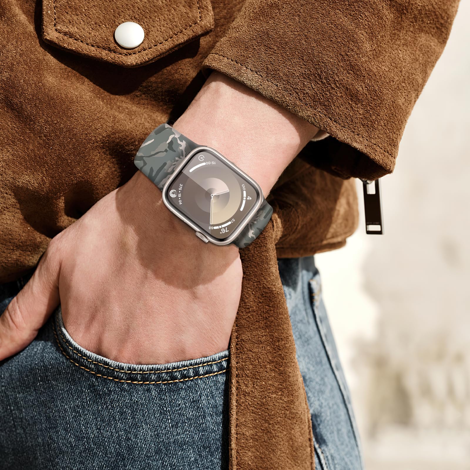 Correa de reloj de camuflaje compatible con Apple Watch 38mm, 40mm, 41mm, 42mm, 44mm, 45mm para hombres y mujeres, correa de repuesto de silicona suave ajustable para iWatch Series 7 6, 5, 4 3 2