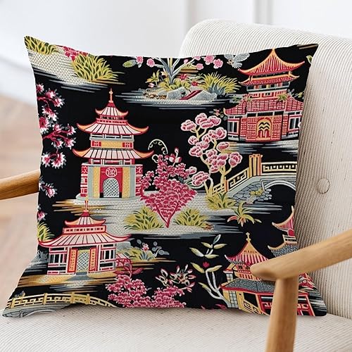 Vista 82 de ArogGeld Chinoiserie - Fundas de cojín asiáticas con diseño de flores blancas y verdes, funda de almohada Chinoiserie Floral con hojas verdes