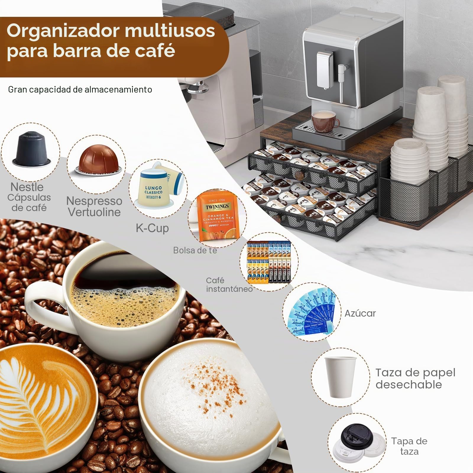 TQVAI Cajón para Almacenaje Cápsulas para 60 Cápsulas, 2 Niveles Cafetera Capsulas Organizador, Capsulas Cafe Compatibles Dolce Gusto Cajones, Negro