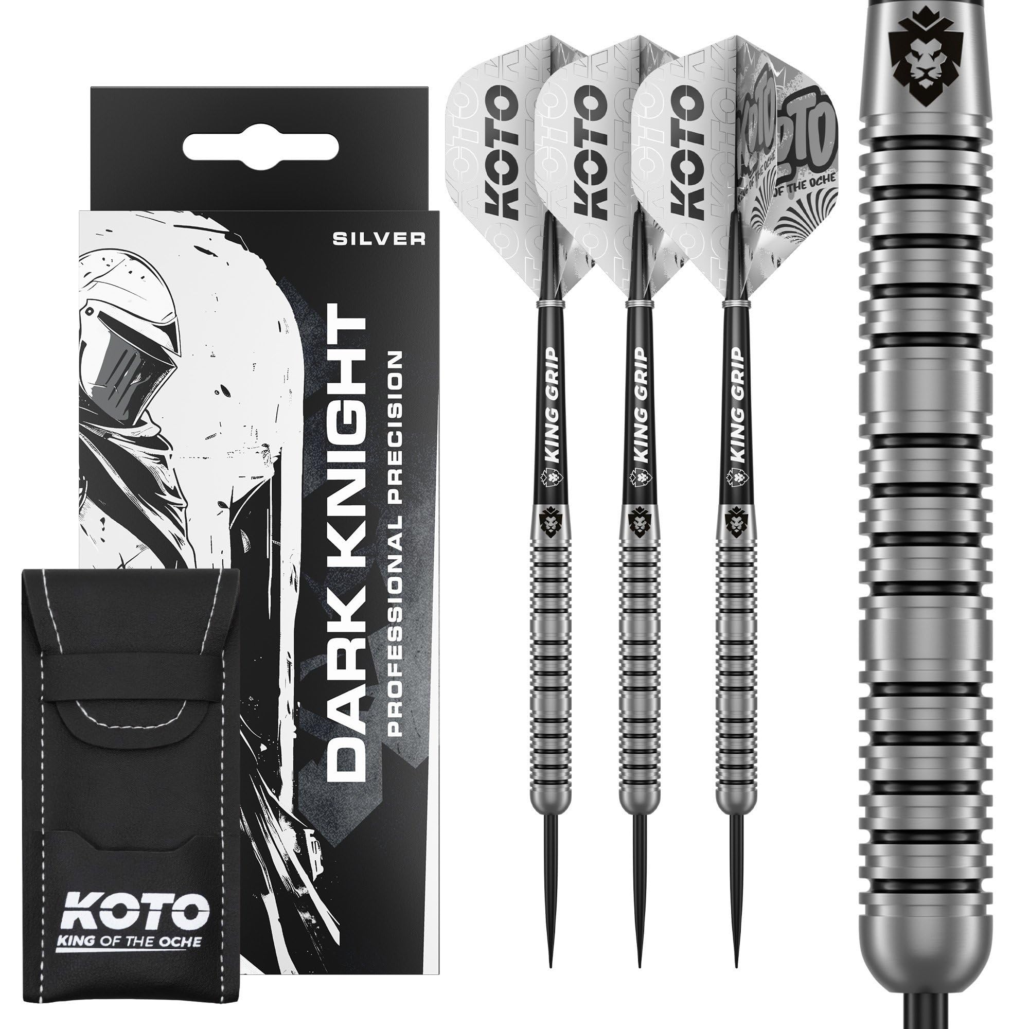 KOTO - Dark Night Darts, 22 G, Silver, 80% Tungsten, Incl. 3 Barrels, 3 Flights & 3 Shafts