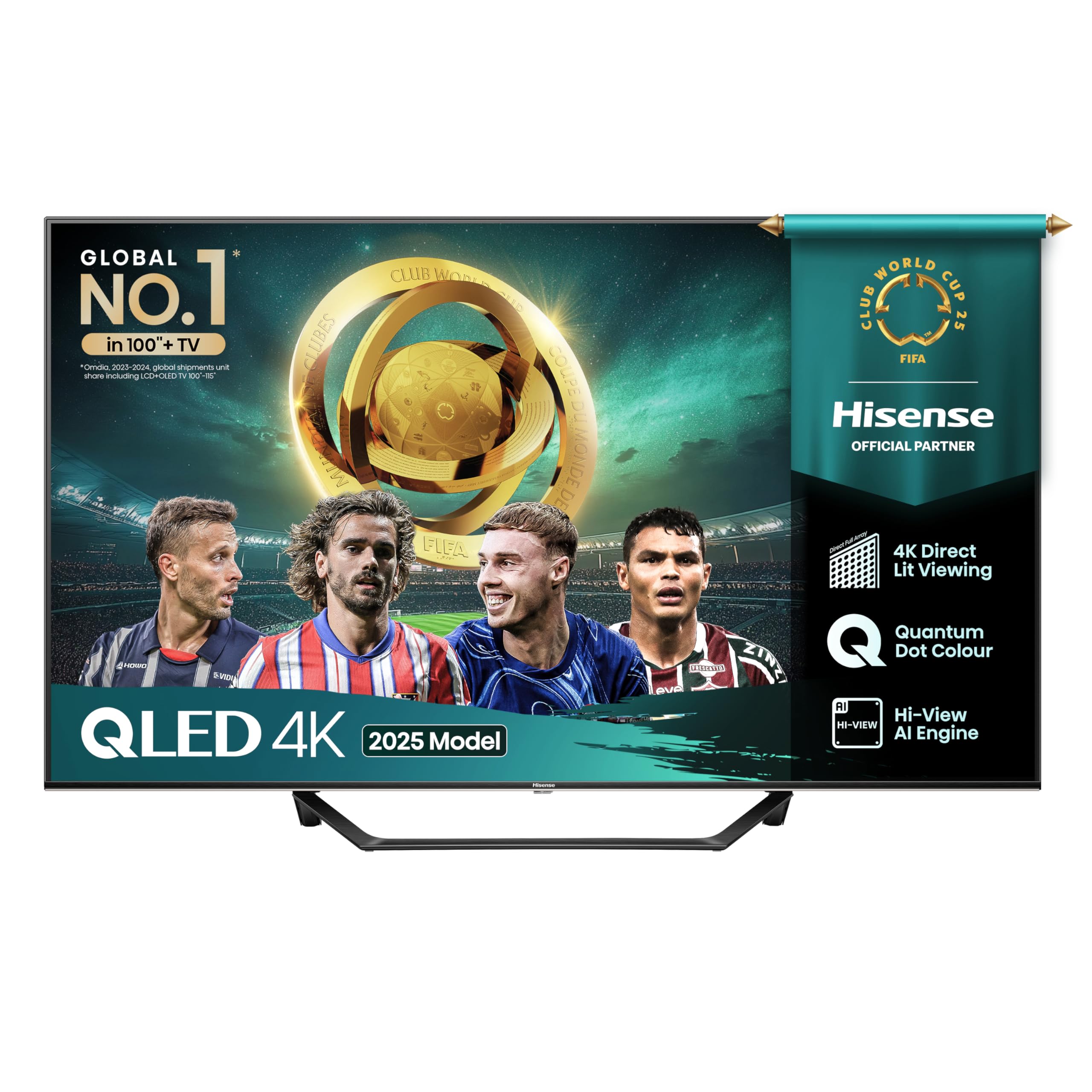 Hisense 43" 43A7QTUK QLED Smart AI TV - 4K Direct Lit Viewing, Quantum Dot Colour, Hi-View AI Engine, Dolby Vision, Dolby Atmos with with Freely, Disney +, YouTube, Netflix
