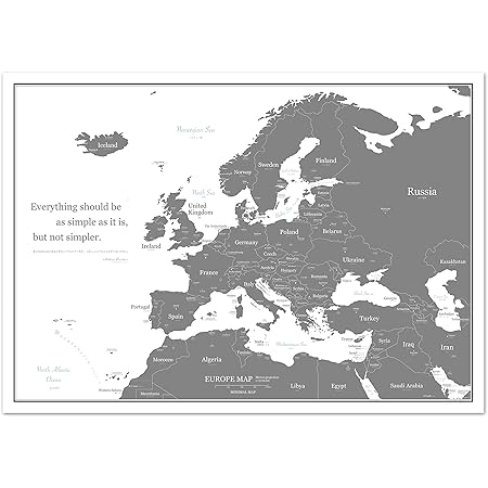 Amazon Co Jp ミニマルマップ エリア地図 シンプル で おしゃれ な インテリア マップ ヨーロッパ A1 グレー 文房具 オフィス用品