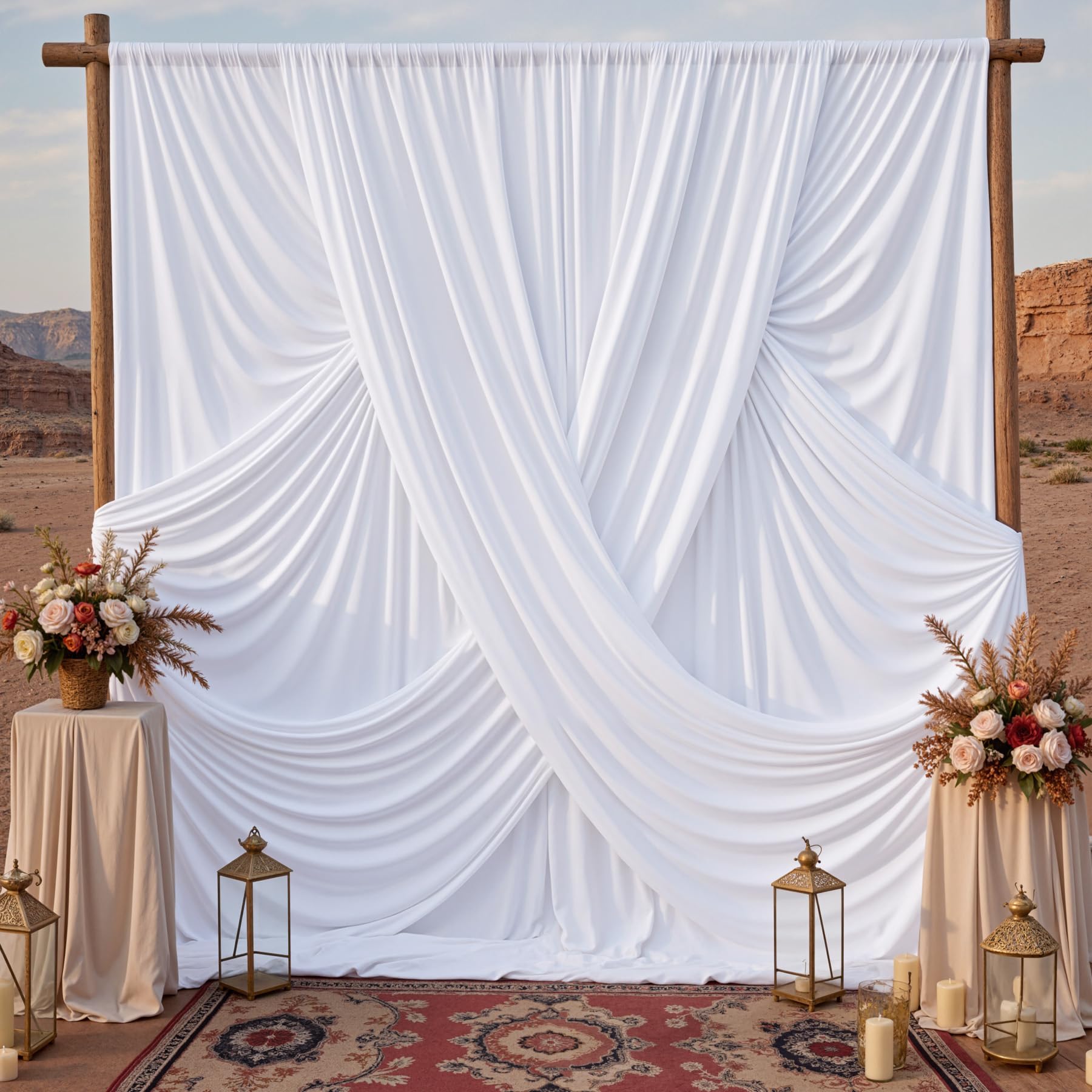 gogoparti 3,5 m x 3,5 m białe tło zasłony na przyjęcia weselne tło fotografia baby shower dekoracja zasłona ze złotymi tasiemkami