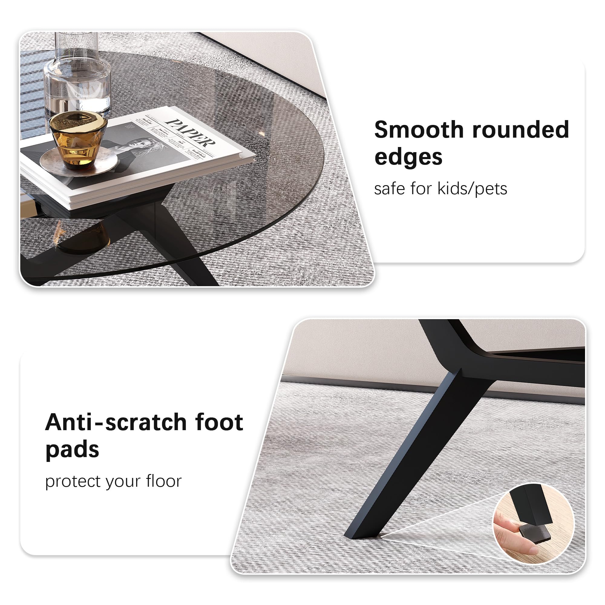 Vlsrka 80cm Glas Couchtisch Rund, Wohnzimmertisch, Moderner Sofatisch