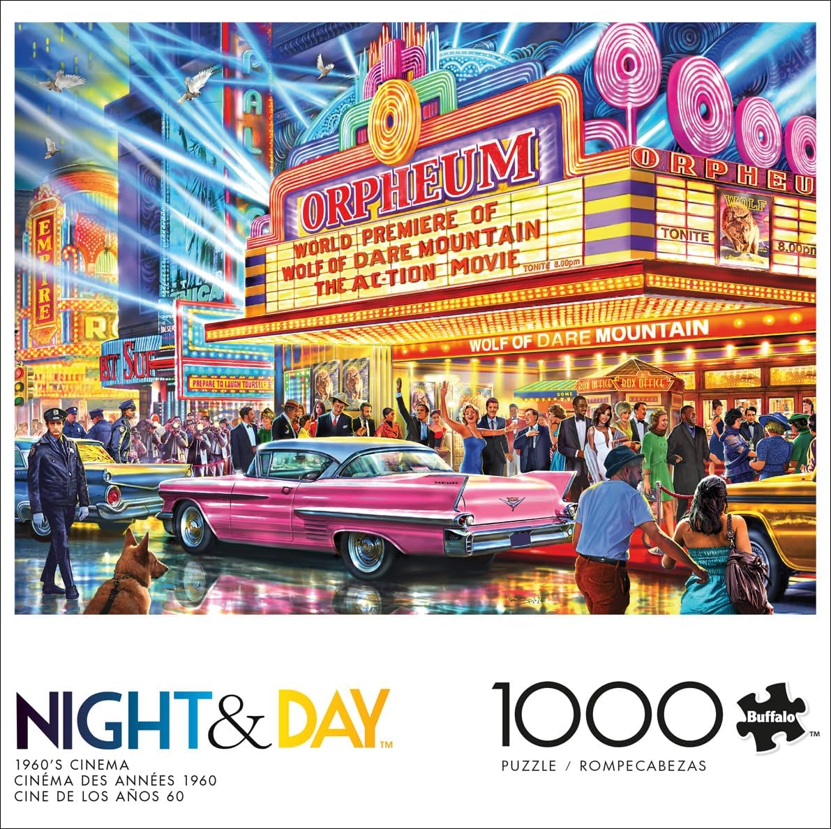 Buffalo Games - Night and Day - Steve Crisp - 1960's Cinema - 1000 Piece Jigsaw Puzzle for Adults - Challenging Puzzle Perfect for Game Nights - Finished Size is 26.75 x 19.75
