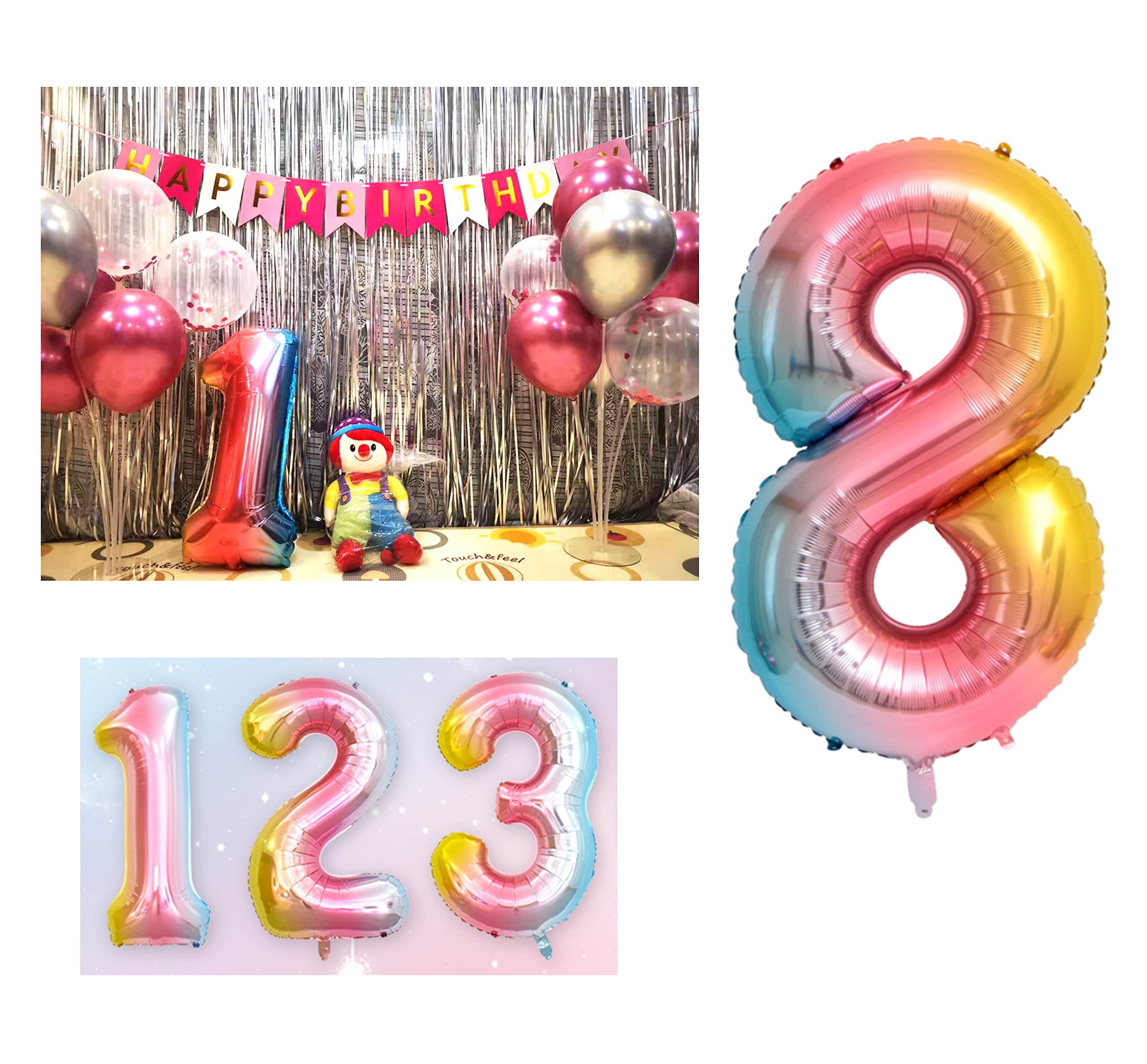 Kare & Kind 40-inch Number 8 (Digit) Aluminum Foil Balloon - Big Size Metallic Rainbow Colored Party Decoration Supplies - Air or Helium Filled - Birthdays, Baby Shower, Wedding, New Year Celebration