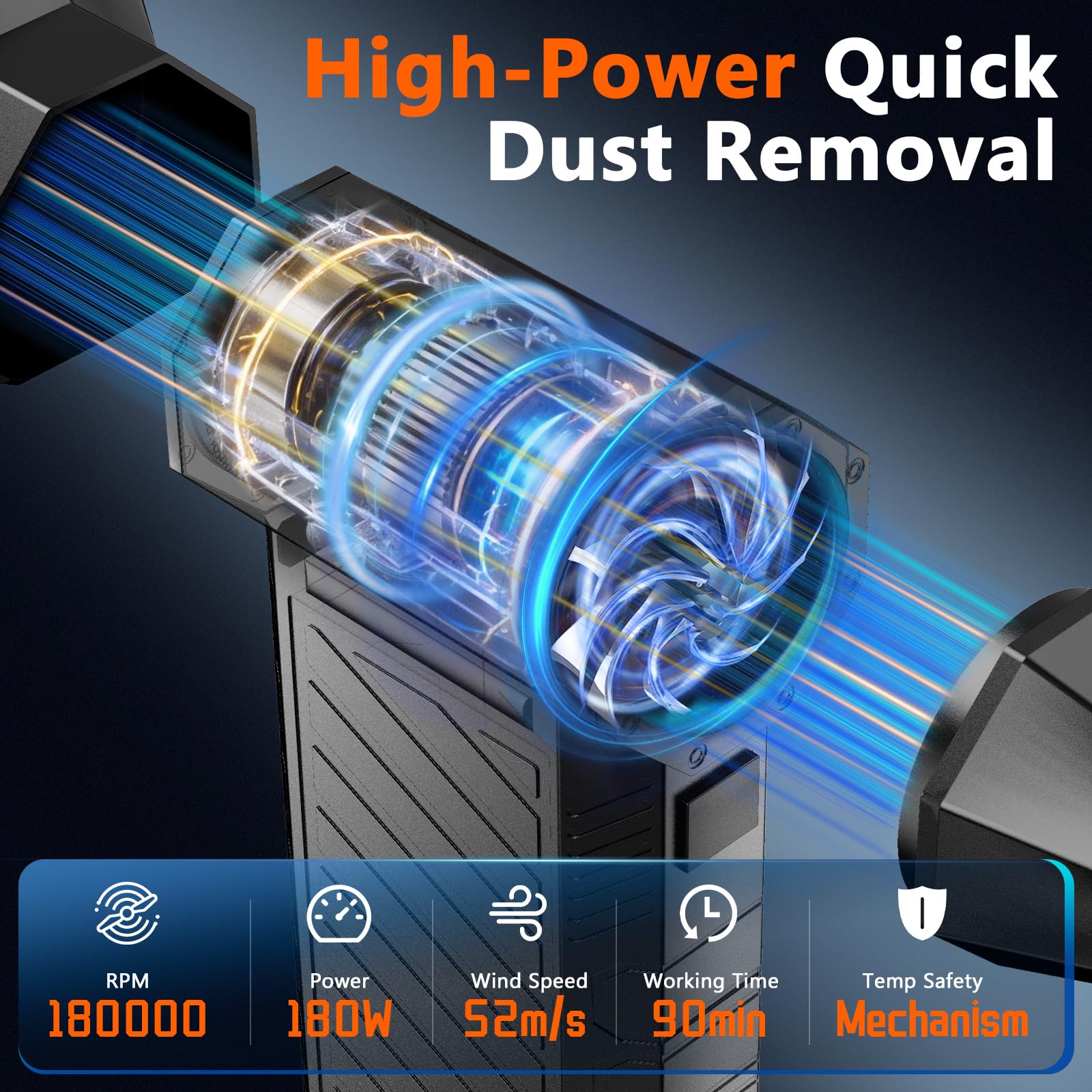 Preciva Nettoyeur à Air Comprime Électrique pour PC, Mini-souffleur Sans Fil Ultra-Puissant à 180000TR/Min, Éclairage LED, Aspirateur et Souffleur 2-En-1 Rechargeable 3 Vitesses pour Maison, Voiture