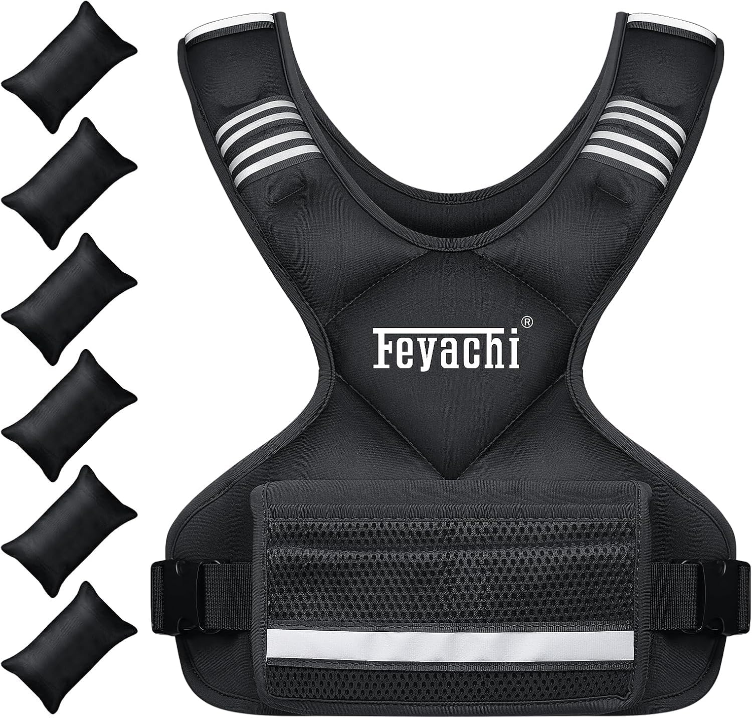 Feyachi Adjustable Weighted Vest - 12lbs/20lbs X Type Weight Vest with Reflective Stripe Ideal for Running Workout and Training