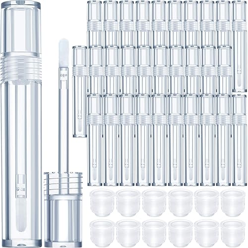 30 Pieces Empty Lip Gloss Tubes 5 ml Transparent Lip Gloss Containers Clear Refillable Lipstick Container Lip Balm Bottles Eyelash Growth Liquid Tube Cosmetic Container with Rubber Stoppers for Girls