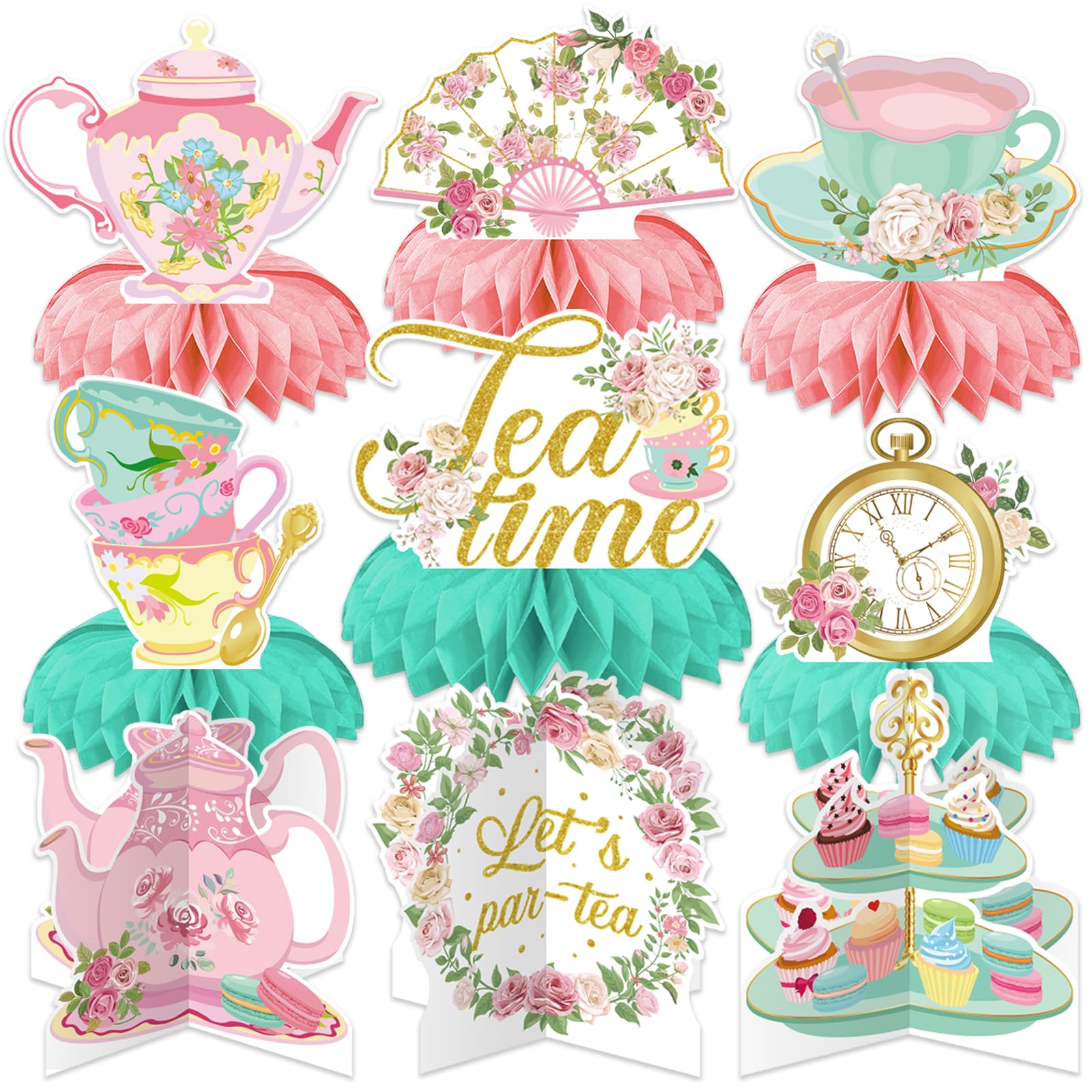 Tea Party Decorations, 9 Pcs Tea Party Table Decorations for Girls