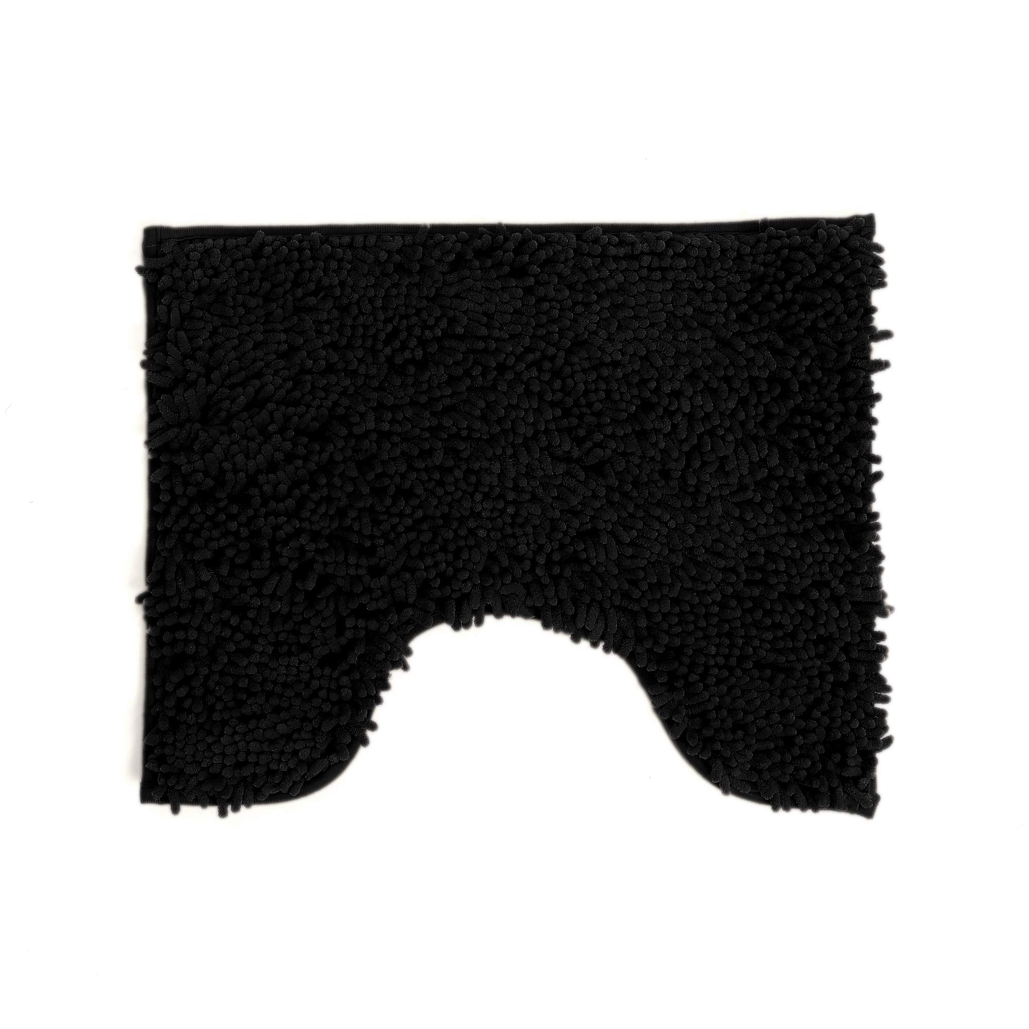 Poligono Set Tappeti Bagno 3 Pezzi in Microfibra, Tappeto Pelo Lungo 50x80 cm, 2 Tappetini Per WC e Water Forma Rettangolare 40X50 cm, Morbido, Antiscivolo, Nero